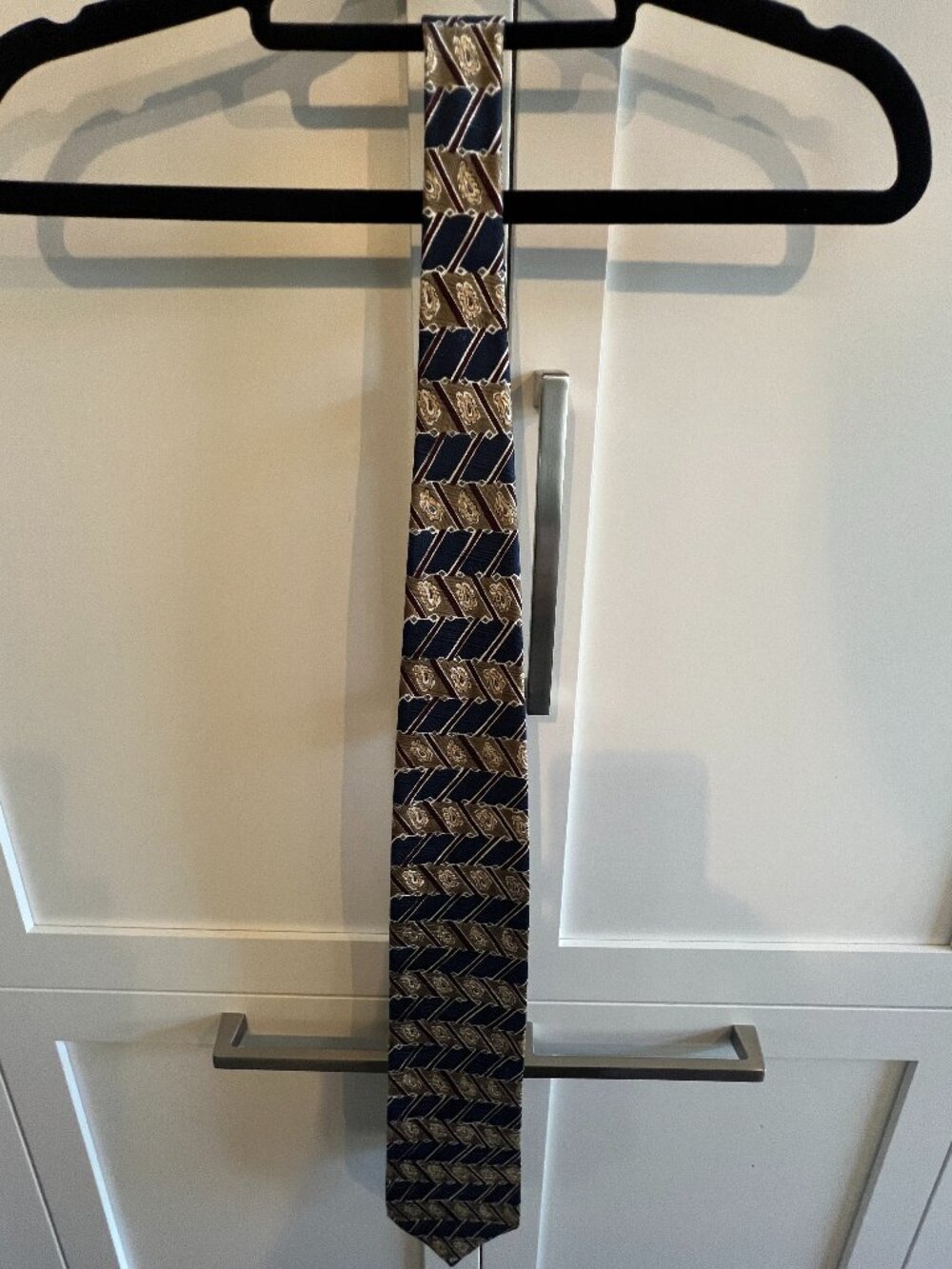 Christian Dumas 100% Silk Tie Made USA Navy Gold Geometric Necktie